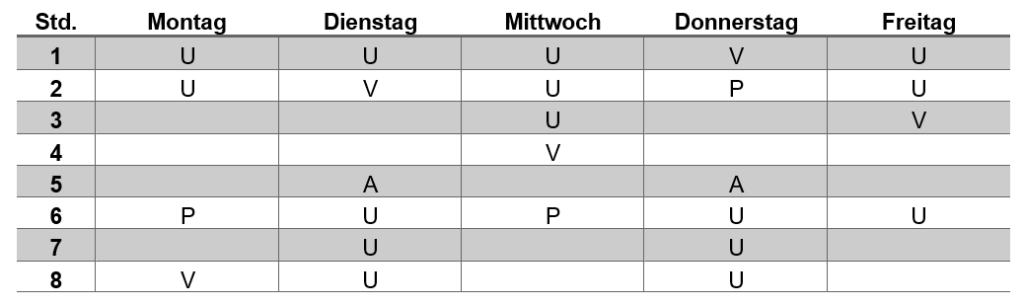 Tabelle zur Erfassung der Häufigkeit und Verteilung von An- und Abwesenheiten, nach Ricking.